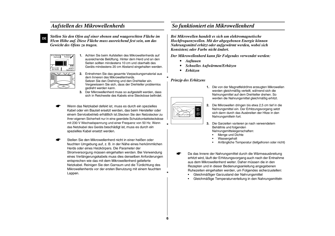 Samsung GE81W/XEG manual Aufstellen des Mikrowellenherds, So funktioniert ein Mikrowellenherd 