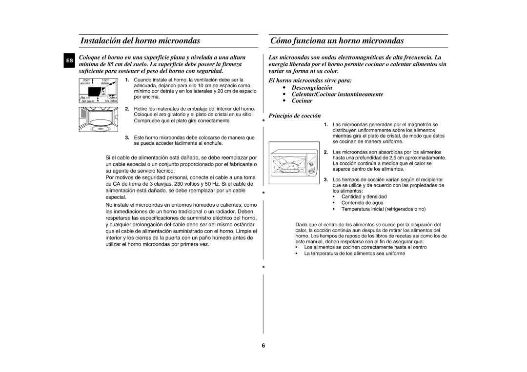 Samsung GE81Y/XEC manual Instalación del horno microondas, Cómo funciona un horno microondas 