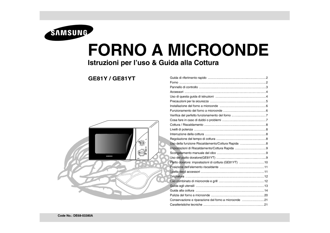 Samsung GE81Y/XET manual Forno a Microonde, Code No. DE68-03380A 