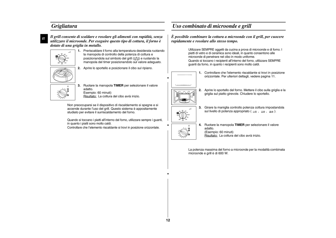Samsung GE81Y/XET manual Grigliatura Uso combinato di microonde e grill 