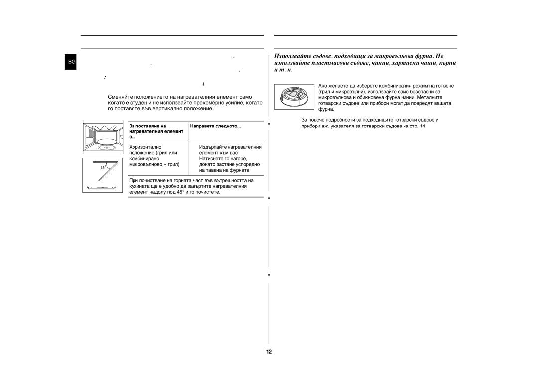 Samsung GE82N-B/BOL, GE82N-S/BOL manual Избор на принадлежности, Кога той трябва да се поставя във вертикално положение 