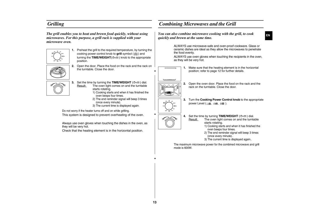 Samsung GE82N-S/BOL, GE82N-B/BOL manual Grilling Combining Microwaves and the Grill 
