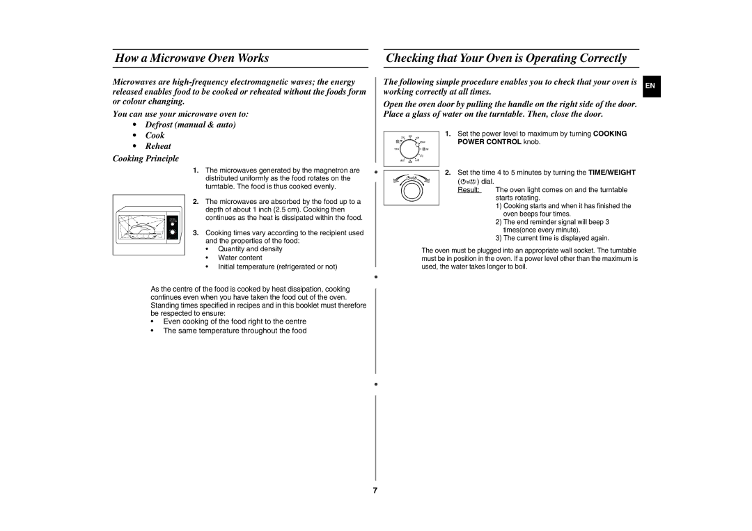 Samsung GE82N-S/BOL manual How a Microwave Oven Works, Checking that Your Oven is Operating Correctly, Power Control knob 