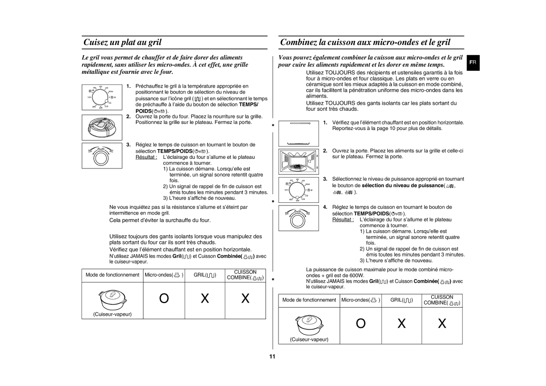 Samsung GE82N-X/XEF manual Cuisez un plat au gril, Combinez la cuisson aux micro-ondes et le gril 