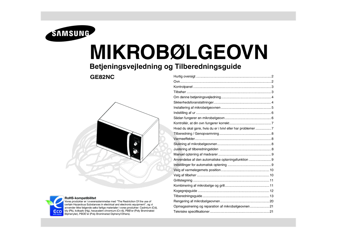 Samsung GE82NC-S/XEE manual Mikrobølgeovn 