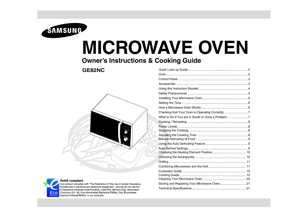 Samsung GE82NC-S/XEE manual Microwave Oven 