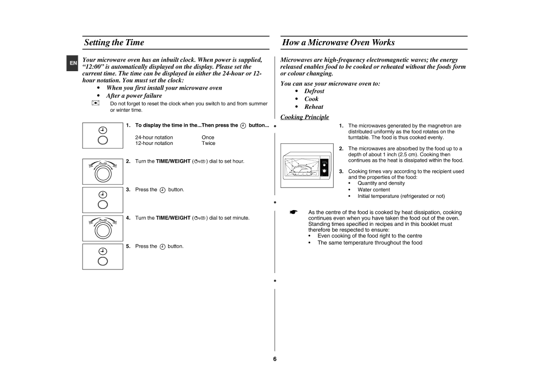 Samsung GE82NC-S/XEE manual Setting the Time How a Microwave Oven Works, To display the time in the...Then press the button 