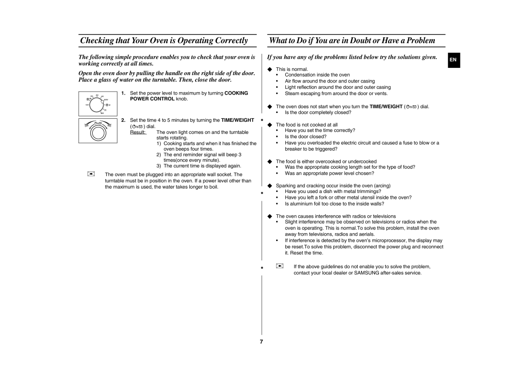 Samsung GE82NC-S/XEE manual Checking that Your Oven is Operating Correctly, Power Control knob 