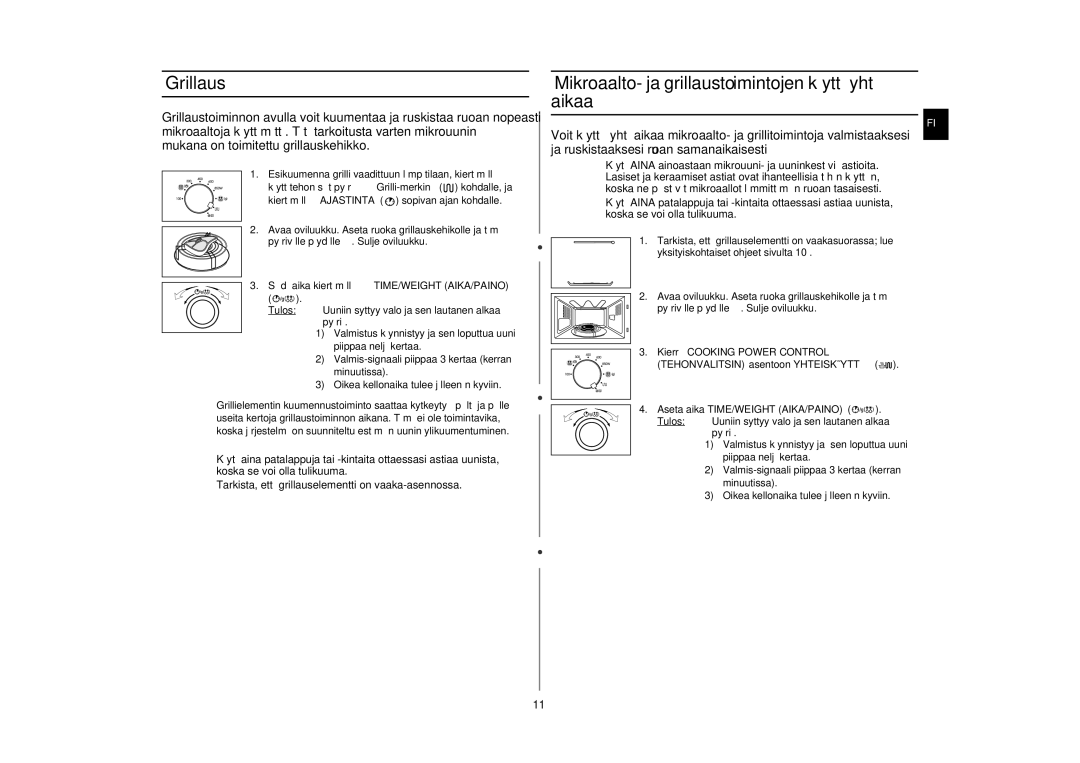 Samsung GE82NC-S/XEE manual Grillaus, Mikroaalto- ja grillaustoimintojen käyttö yhtä aikaa 