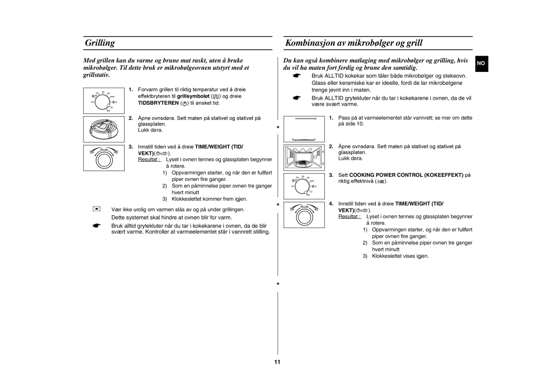 Samsung GE82NC-S/XEE manual Grilling Kombinasjon av mikrobølger og grill 