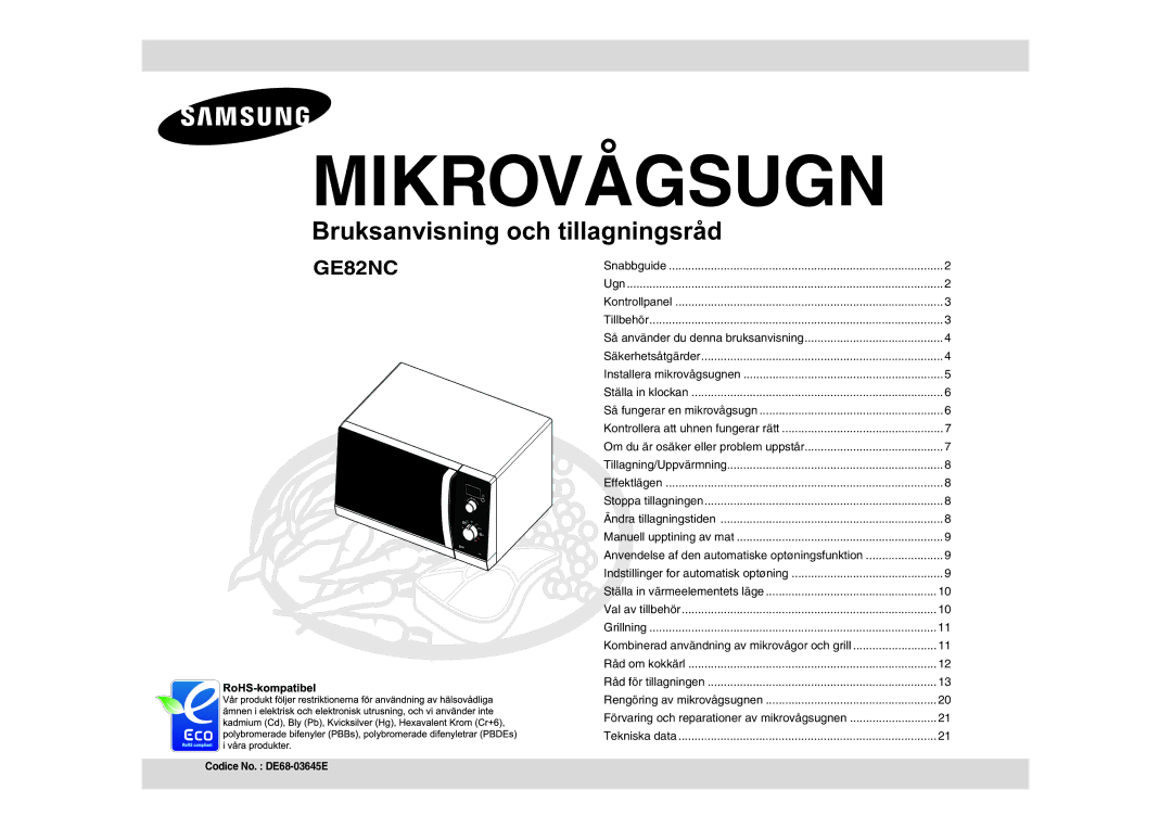 Samsung GE82NC-S/XEE manual Mikrovågsugn 