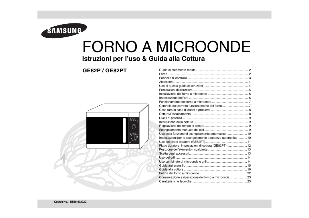 Samsung GE82P/XET, GE82P-B/XET manual Forno a Microonde 