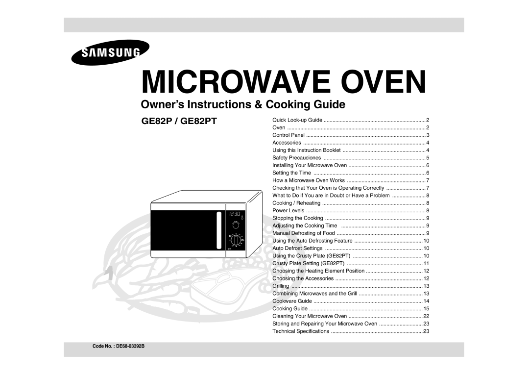 Samsung GE82P-S/ELE manual Microwave Oven 