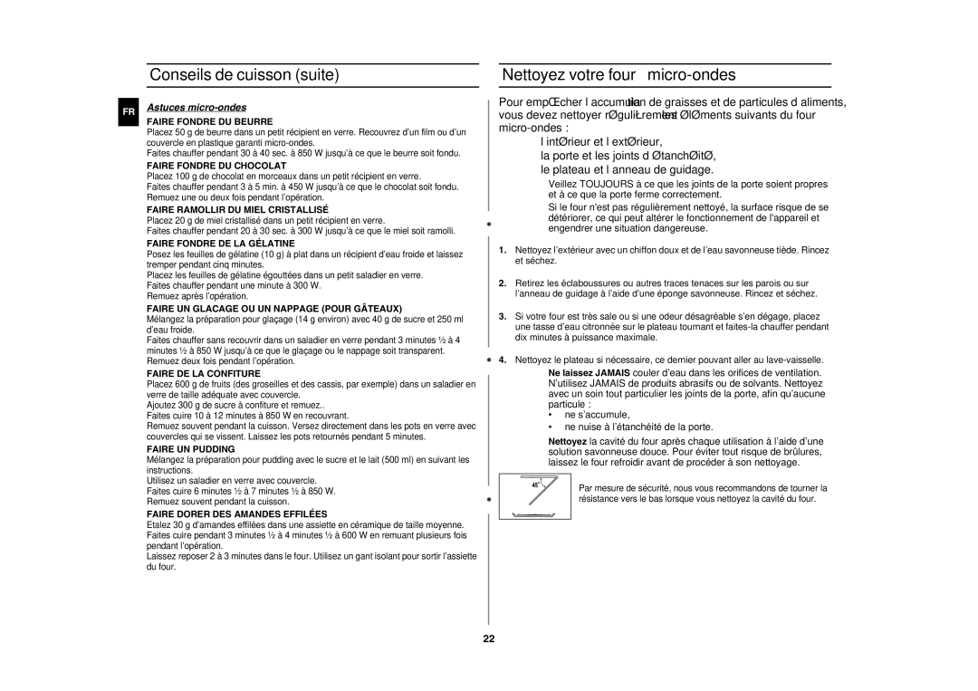 Samsung GE82P-S/XEF, GE82P/XEF manual Nettoyez votre four à micro-ondes, FR Astuces micro-ondes 