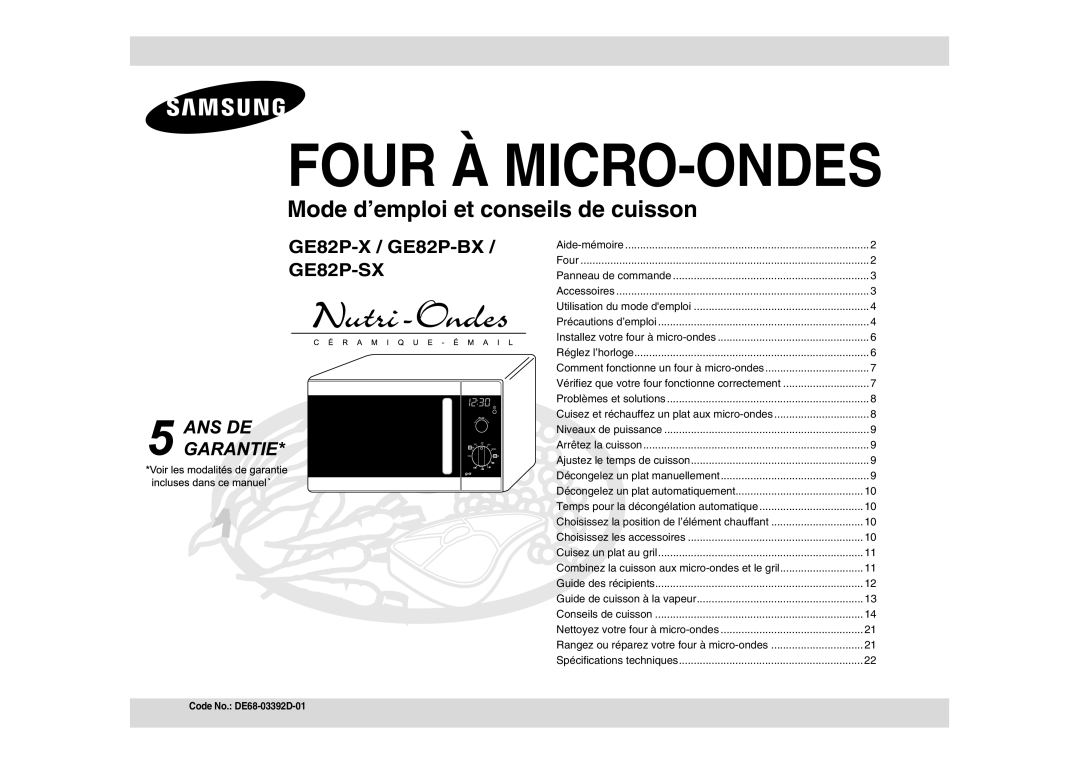 Samsung GE82P-SX/XEF, GE82P-X/XEF, GE82P-BX/XEF manual Four À MICRO-ONDES 