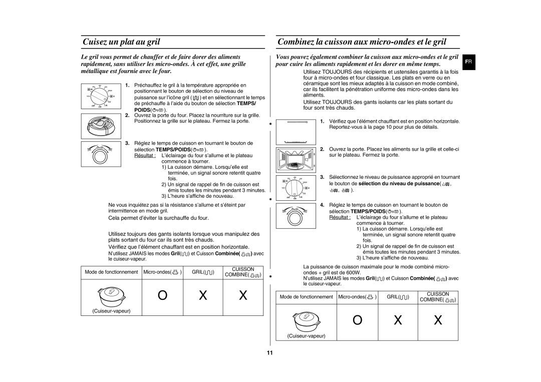 Samsung GE82P-BX/XEF, GE82P-X/XEF, GE82P-SX/XEF manual Cuisez un plat au gril, Combinez la cuisson aux micro-ondes et le gril 