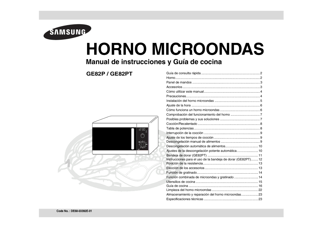 Samsung GE82P/XEC manual Horno Microondas 