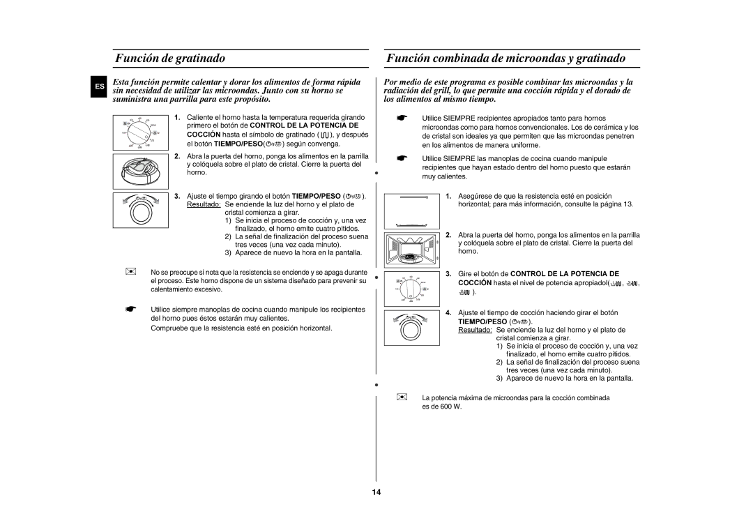 Samsung GE82P/XEC manual Función de gratinado, Función combinada de microondas y gratinado 