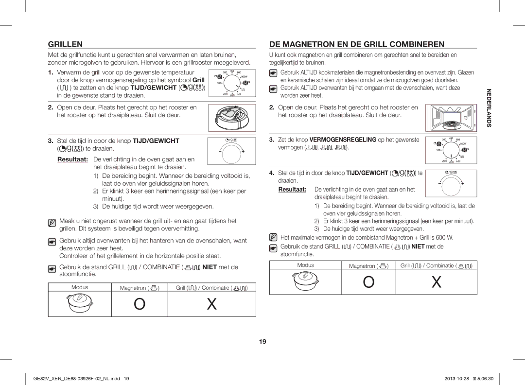 Samsung GE82V-WW/XEN manual Grillen, DE Magnetron EN DE Grill Combineren 