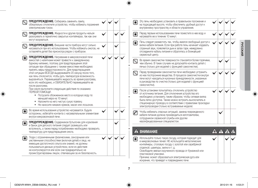 Samsung GE82VR-WWH/BWT manual При ожоге выполните следующие действия по оказанию 