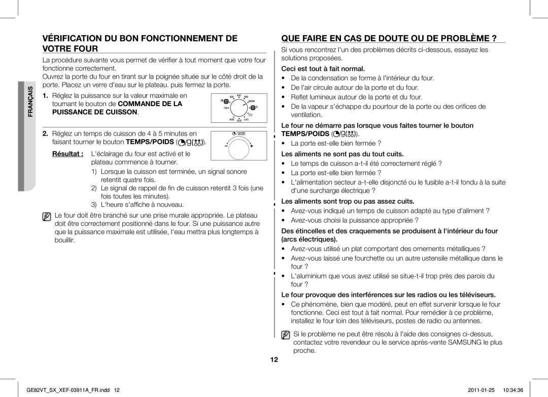 Samsung GE82VT-S/XEF manual Vérification DU BON Fonctionnement DE Votre Four, QUE Faire EN CAS DE Doute OU DE Problème ? 