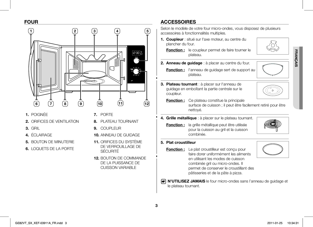 Samsung GE86VT-SXH/XEF, GE82VT-S/XEF manual Four, Accessoires, Plat croustilleur 