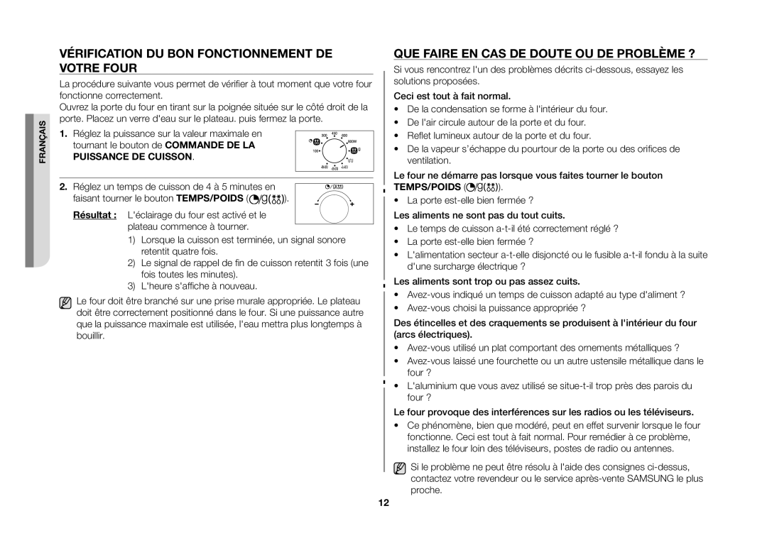 Samsung GE82VT-SX/XEF manual Vérification DU BON Fonctionnement DE Votre Four, QUE Faire EN CAS DE Doute OU DE Problème ? 