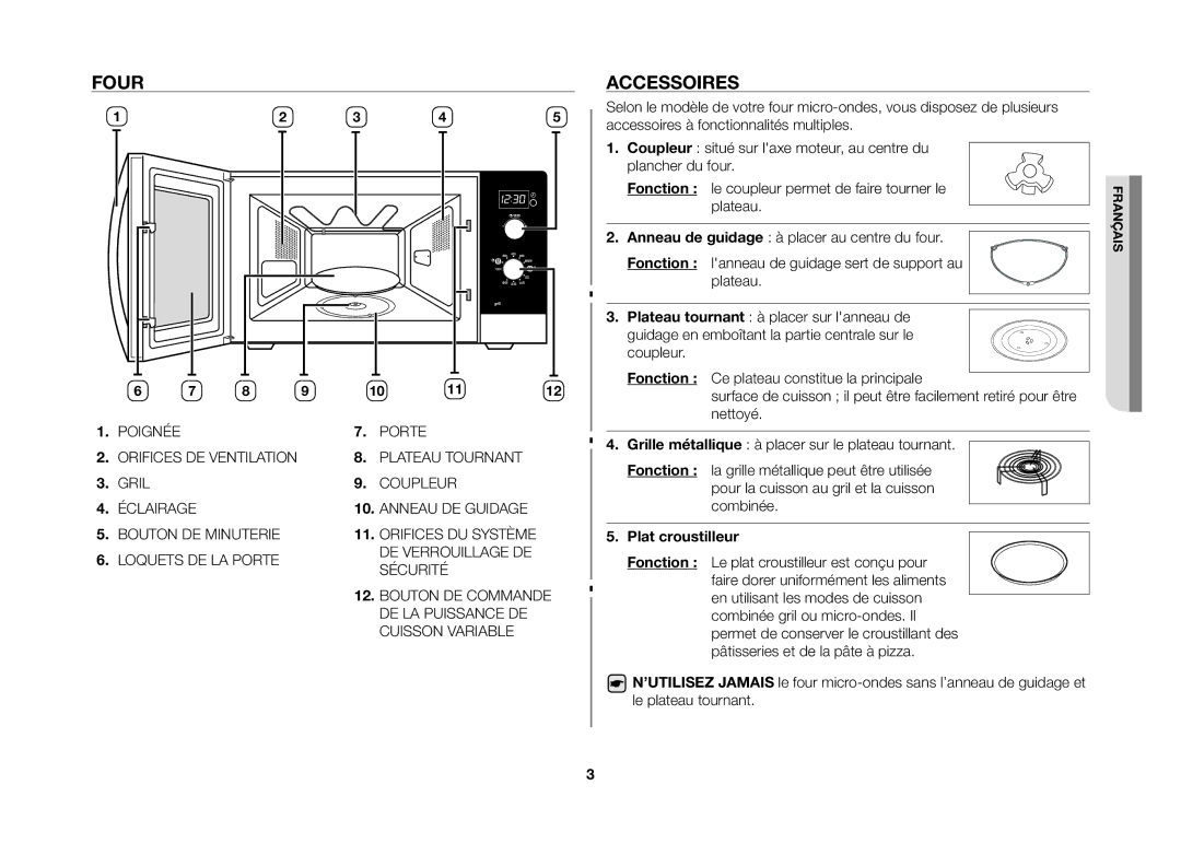 Samsung GE82VT-SX/XEF manual Four, Accessoires, Plat croustilleur 