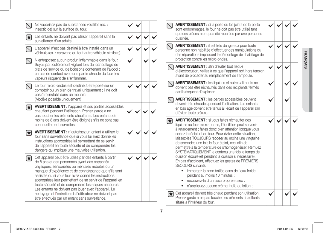 Samsung GE82V/XEF manual Modèle posable uniquement 