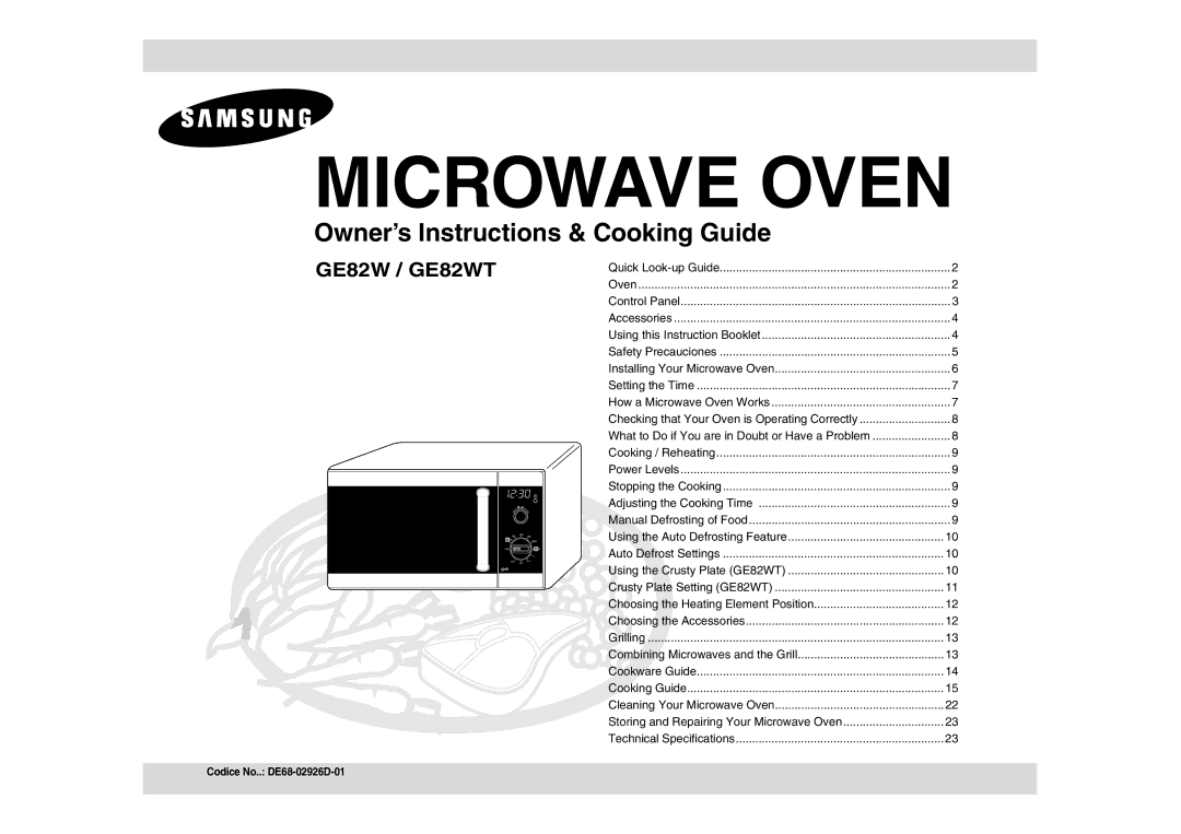 Samsung GE82W/BOL manual Microwave Oven 