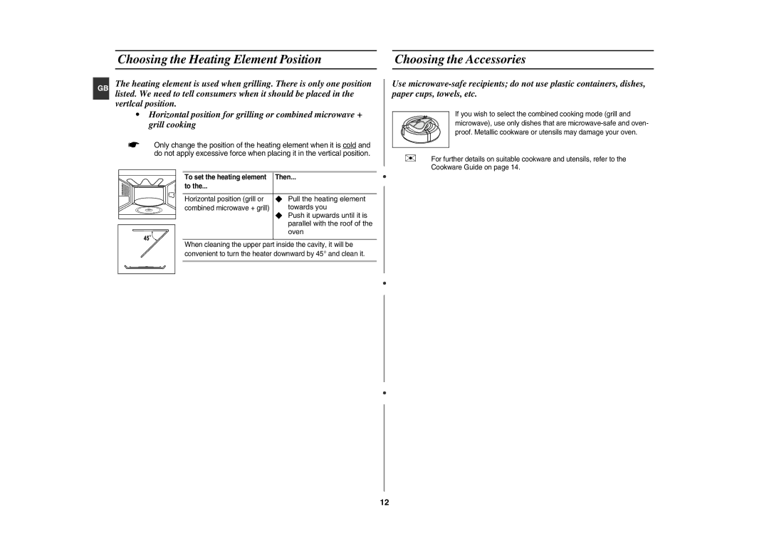 Samsung GE82W/BOL manual  Pull the heating element, Towards you,  Push it upwards until it is 