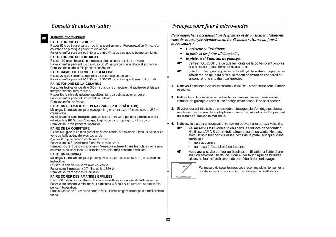 Samsung GE82WT/XEF, GE82W/XEF manual Nettoyez votre four à micro-ondes, FR Astuces micro-ondes 