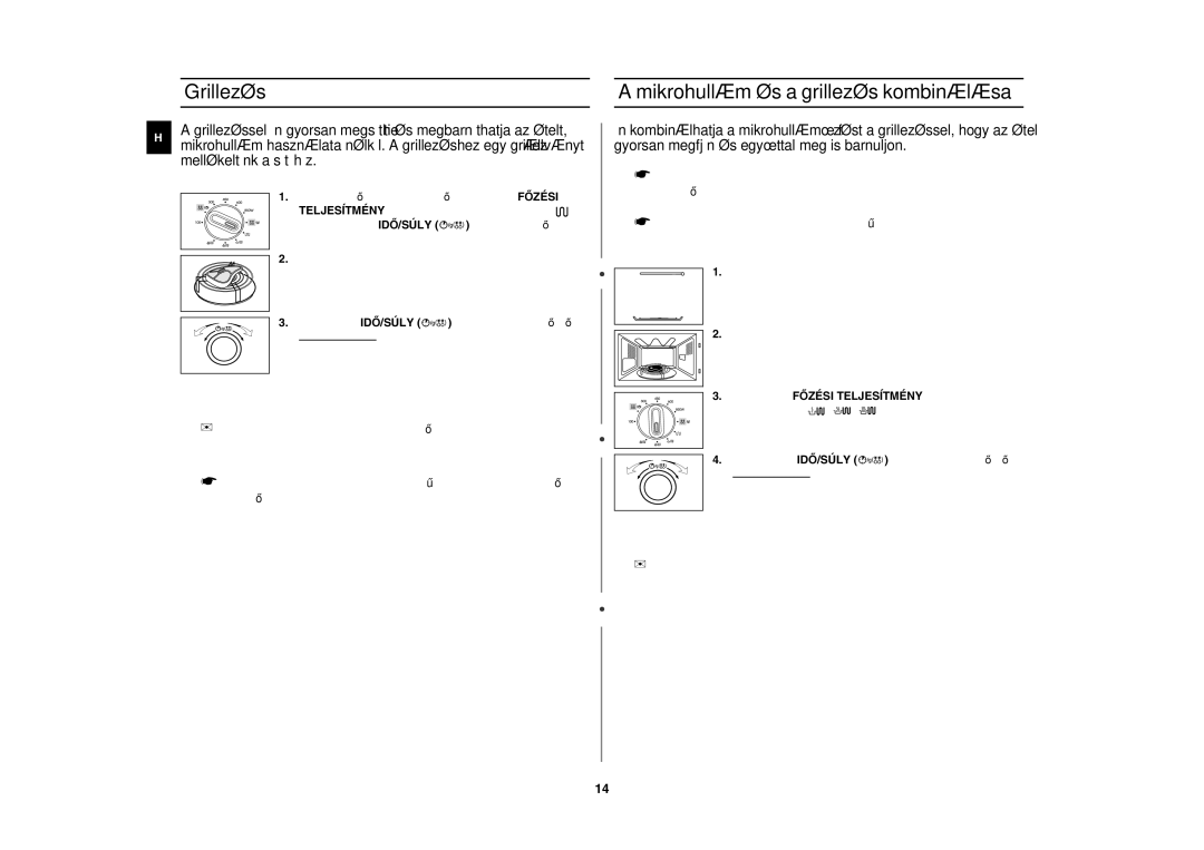 Samsung GE82WT/XEH, GE82WT-S/XEH manual Grillezés, Mikrohullám és a grillezés kombinálása 