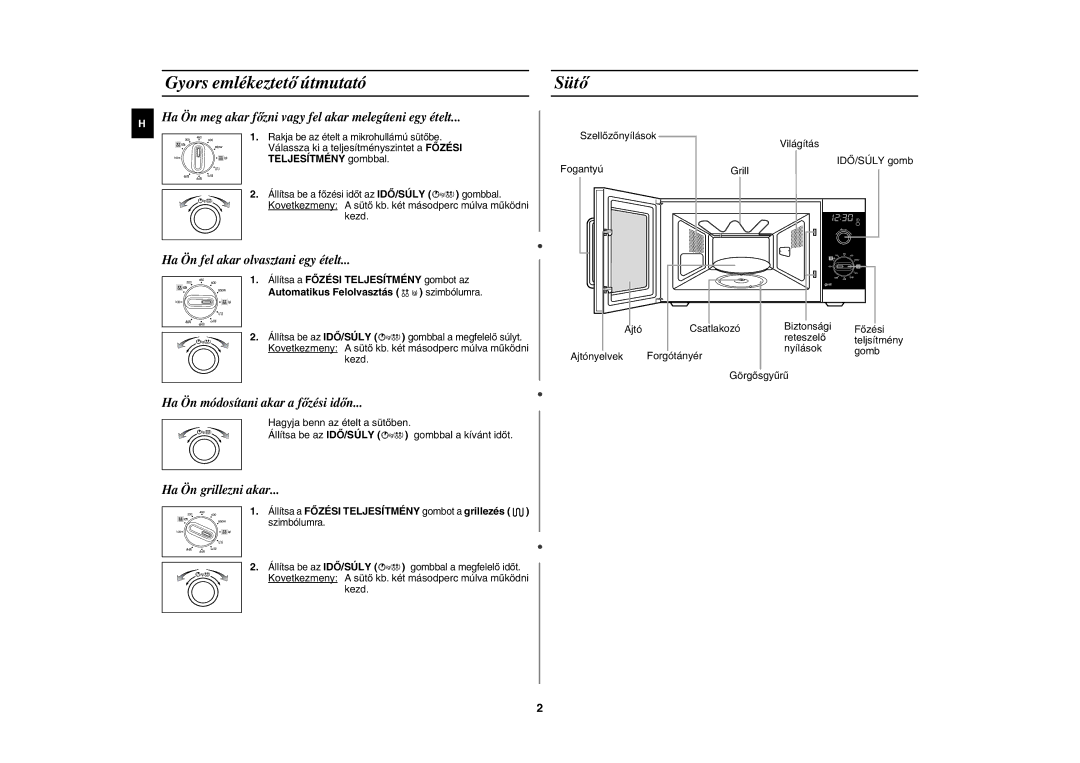 Samsung GE82WT/XEH, GE82WT-S/XEH manual Gyors emlékeztető útmutató, Sütő 