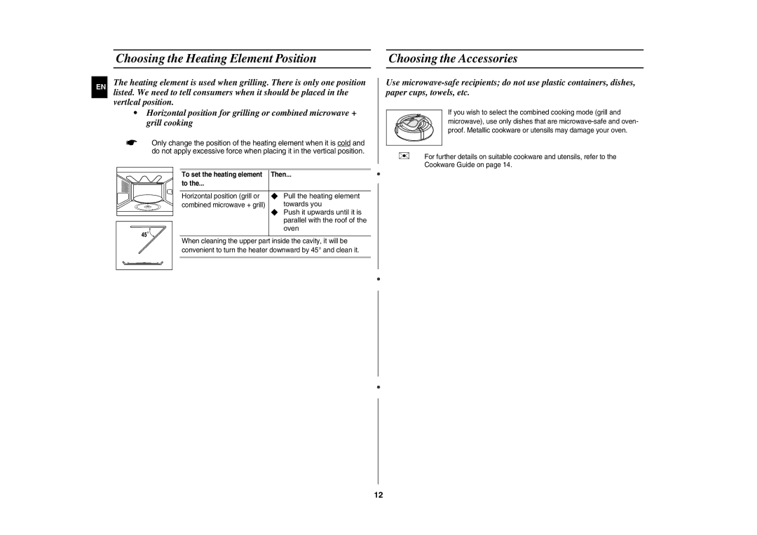 Samsung GE82Y-S/ERP manual  Pull the heating element, Towards you,  Push it upwards until it is, Oven 