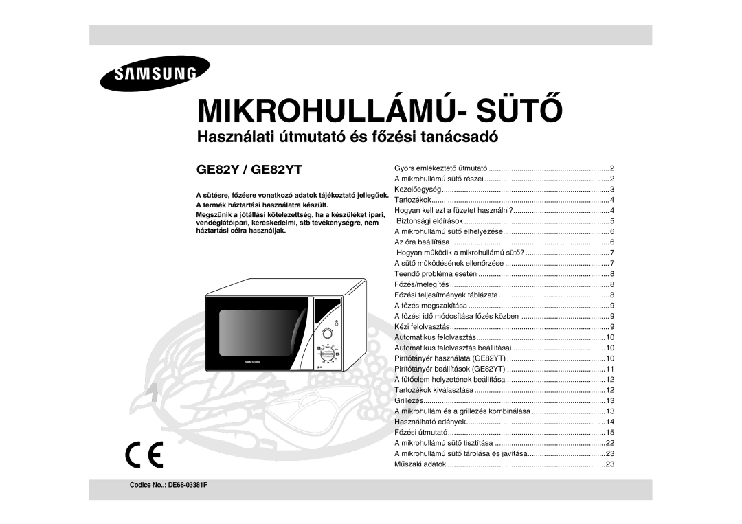 Samsung GE82Y-S/XEH manual MIKROHULLÁMÚ- Sütõ 