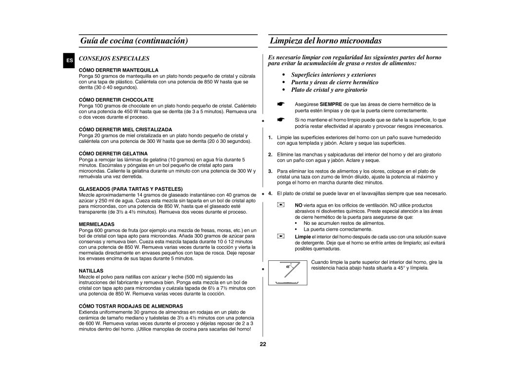 Samsung GE82Y/XEC, GE82Y-S/XEC manual Limpieza del horno microondas, ES Consejos Especiales 