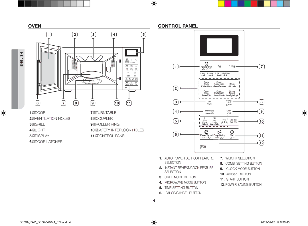 Samsung GE83A/ZAM manual Oven Control panel, 10. +30Sec. Button 