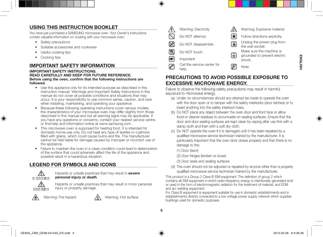 Samsung GE83A/ZAM manual Using this instruction booklet, Important safety information, Personal injury or death 