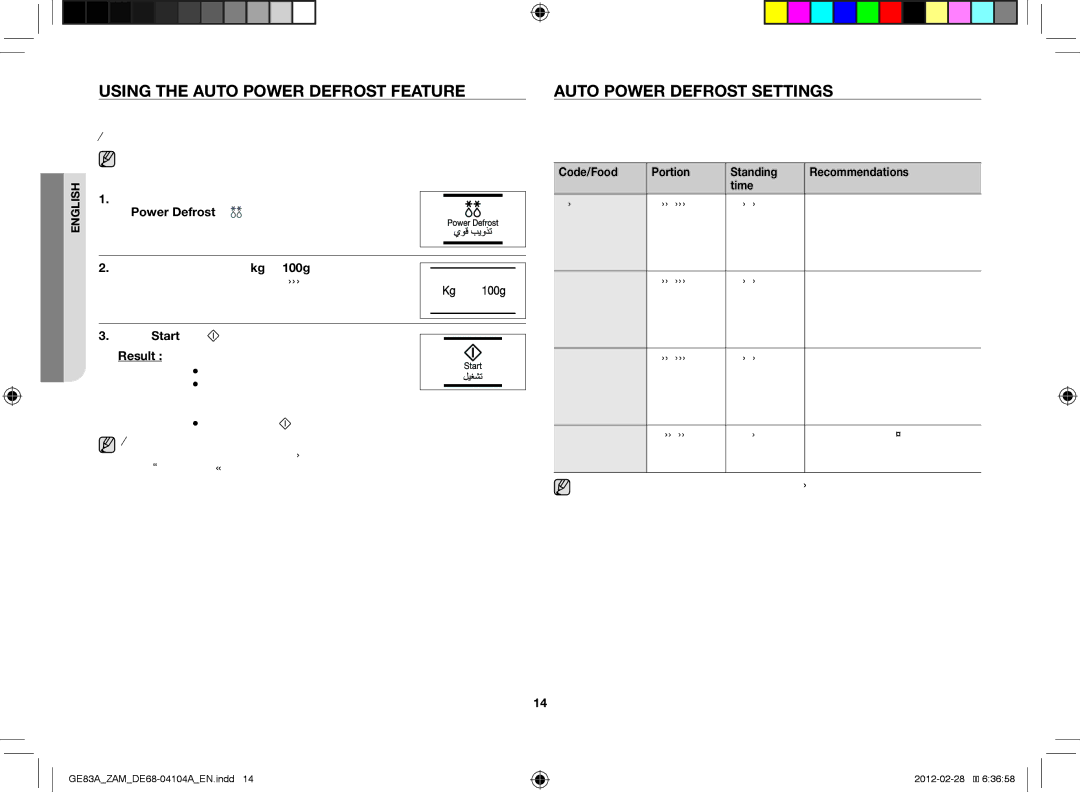 Samsung GE83A/ZAM manual Using the auto Power defrost feature, Auto power defrost settings, Result 