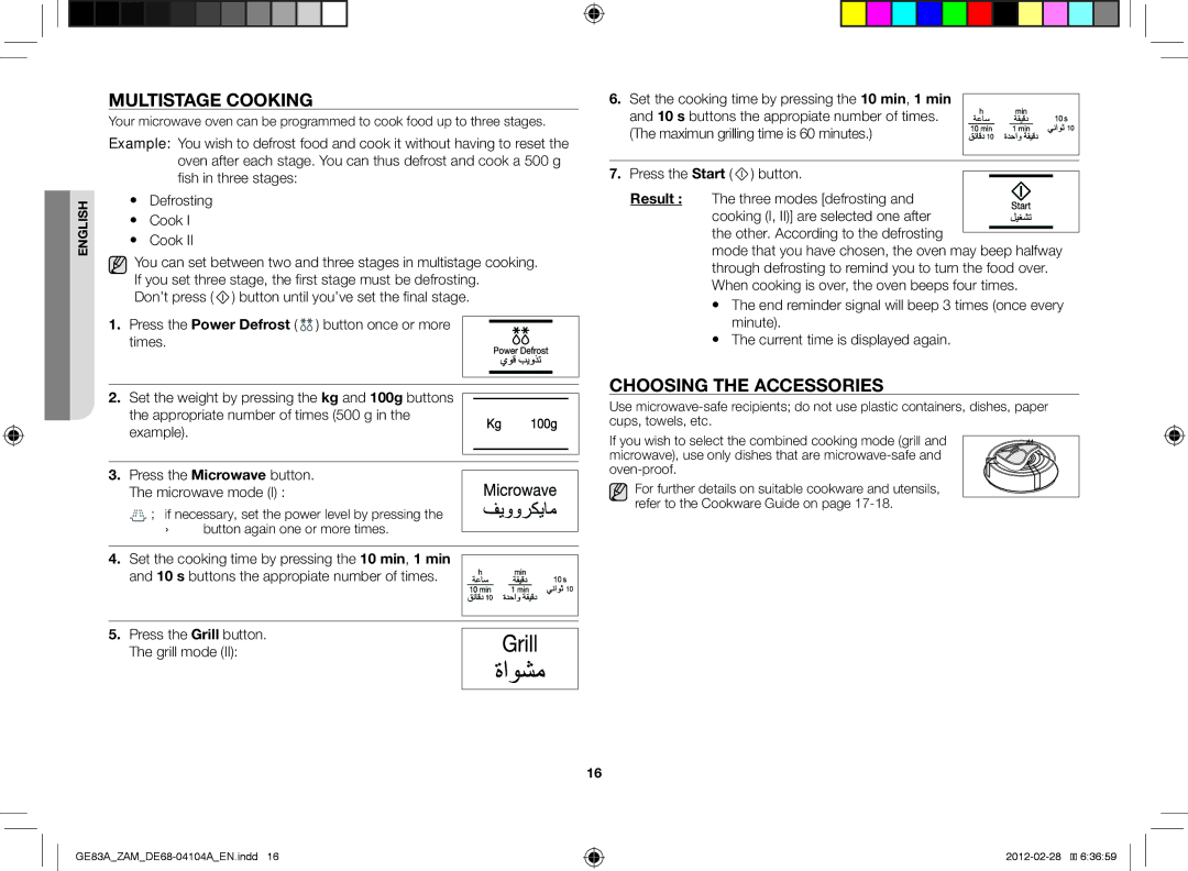 Samsung GE83A/ZAM manual Multistage cooking, Choosing the accessories 