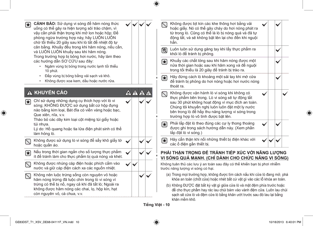 Samsung GE83DST-T1/XSV manual Khuyến CÁO 