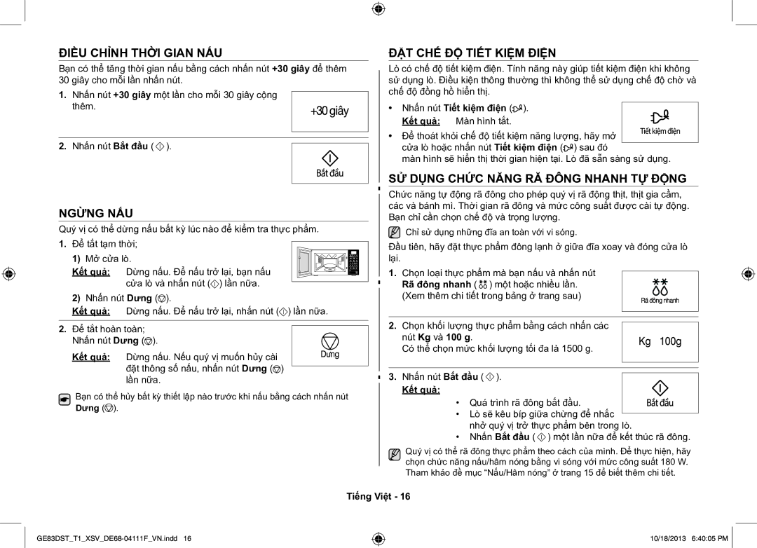 Samsung GE83DST-T1/XSV manual Điều Chỉnh Thời Gian NẤU, Ngừng NẤU, ĐẶT CHẾ ĐỘ Tiết Kiệm Điện 