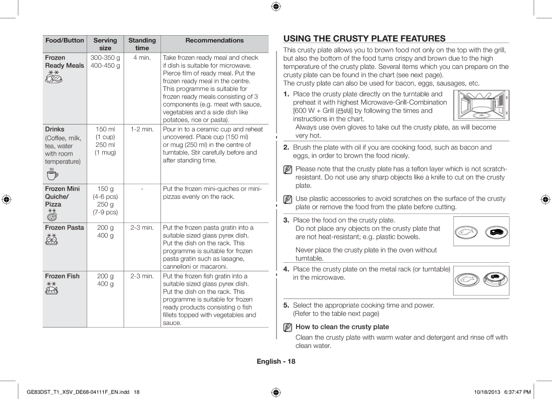 Samsung GE83DST-T1/XSV manual Using the Crusty Plate Features, 600 W + Grill 
