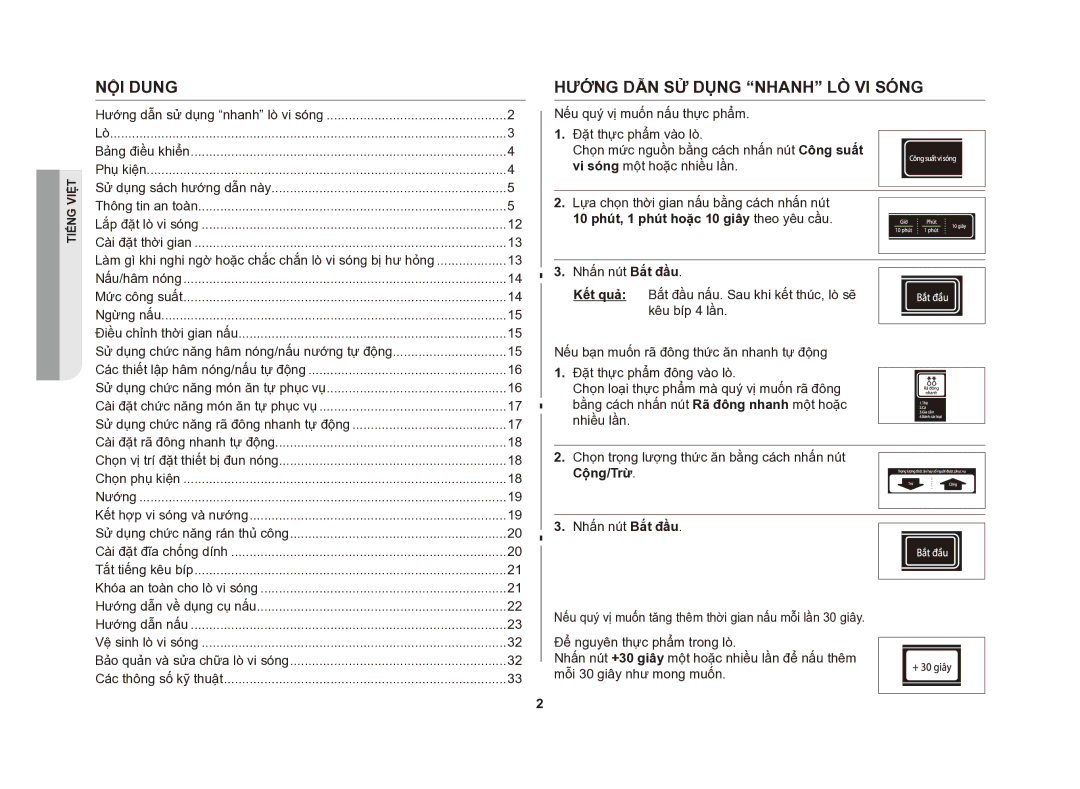 Samsung GE83DSTT/XSV manual Nội dung, Hướng dẫn sử dụng nhanh lò vi sóng, Cộng/Trừ 