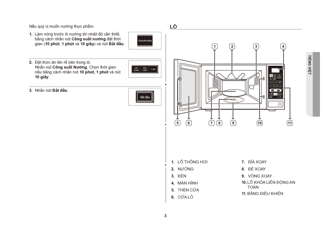 Samsung GE83DSTT/XSV manual Nếu quý vị muốn nướng thực phẩm, 1011 