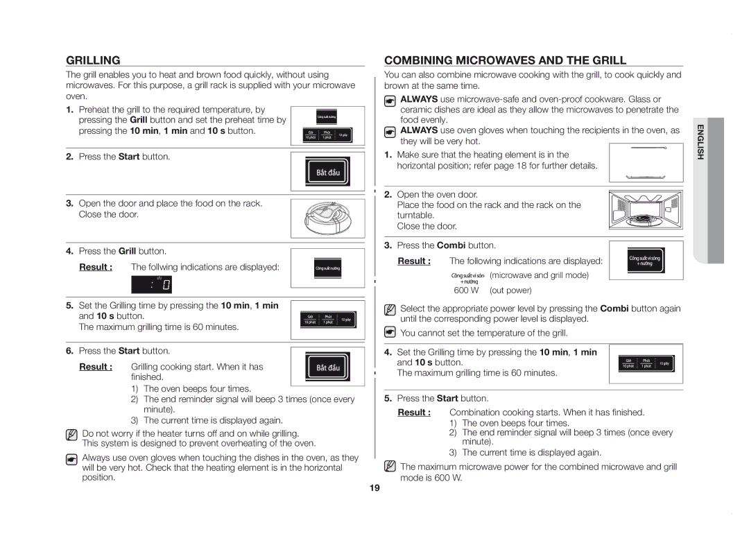 Samsung GE83DSTT/XSV manual Grilling, Combining microwaves and the grill 