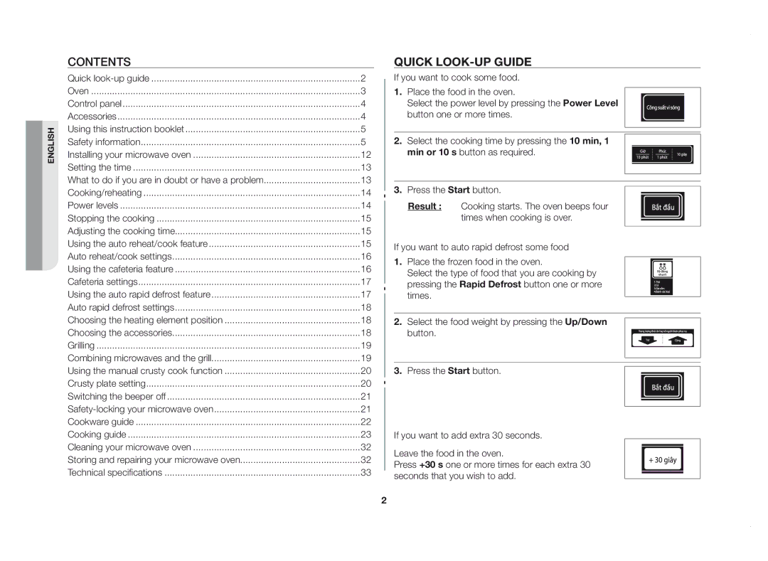 Samsung GE83DSTT/XSV manual Contents, Quick look-up guide 