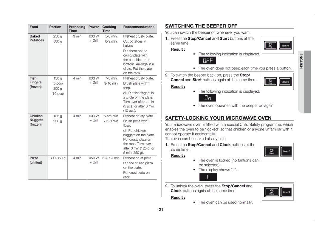 Samsung GE83DSTT/XSV manual Switching the beeper off, Safety-locking your microwave oven, Oven can be used normally 