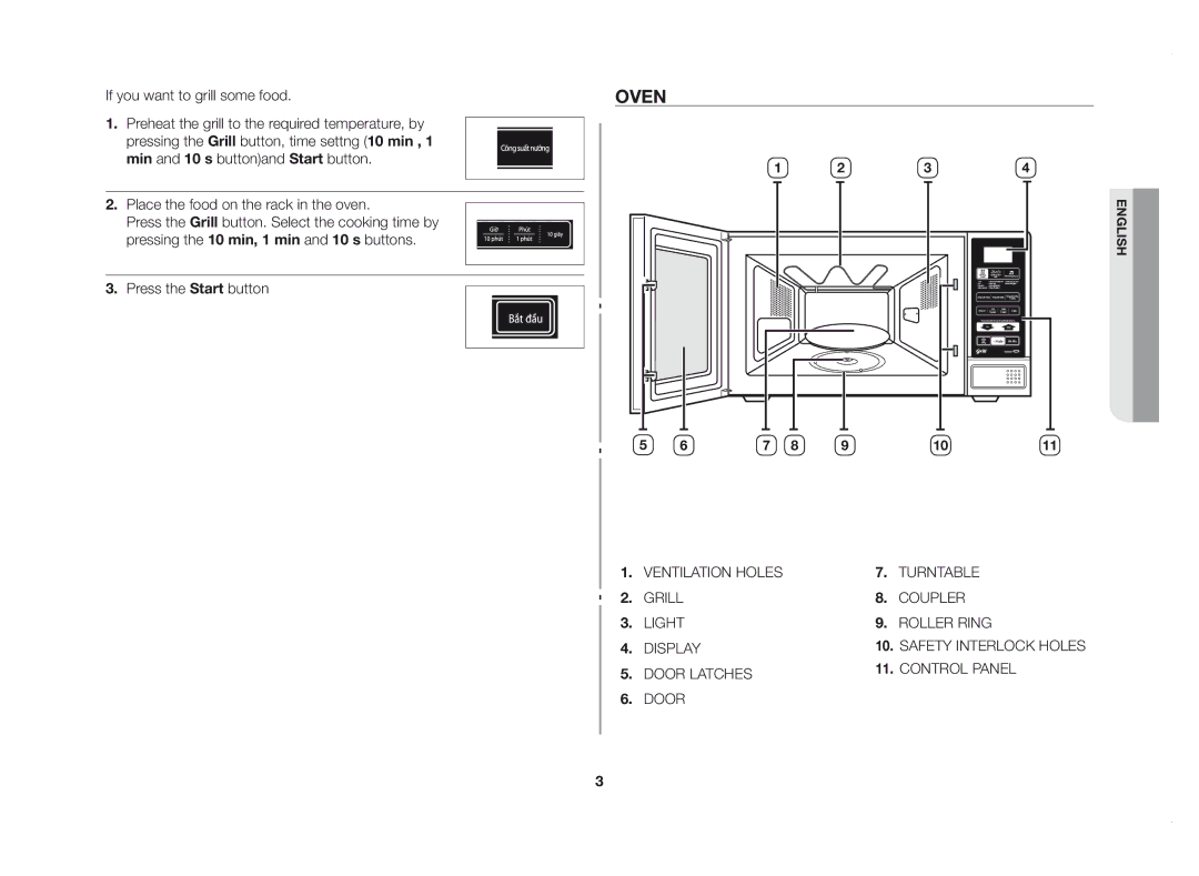 Samsung GE83DSTT/XSV manual Oven, If you want to grill some food, 1011 